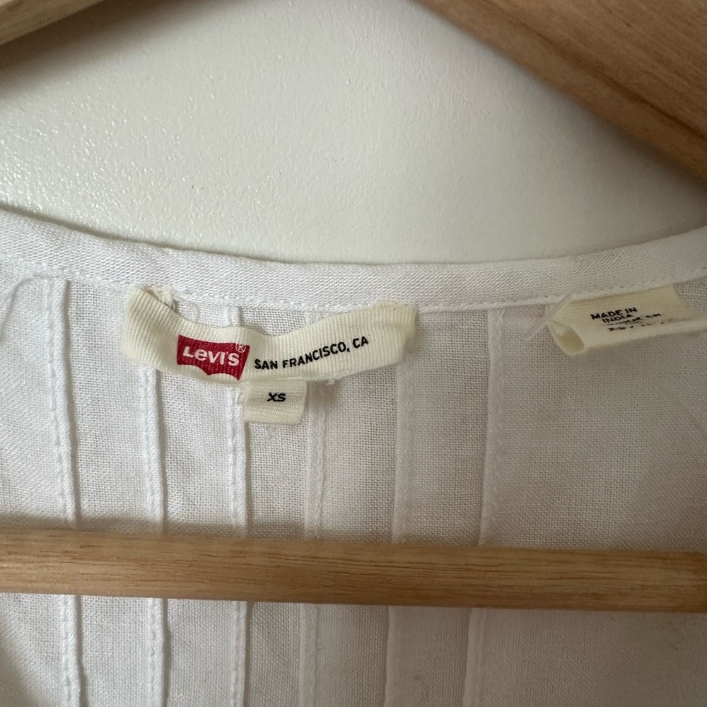 Levis Blouse Womens SXWhite Band Collar 3/4 Sleeve Prairie Peasant - Picture 3 of 6
